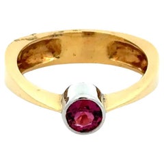 Bague solitaire en or et platine avec tourmaline rubellite vintage