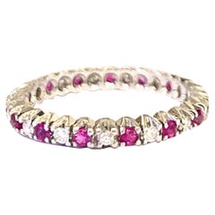 Vintage Rubies Diamonds 18 Carats White Gold Wedding Band