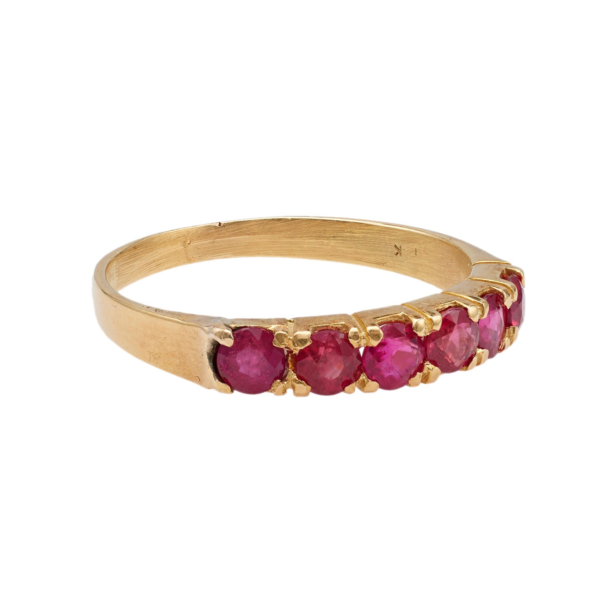Women's or Men's Vintage Ruby 14k Yellow Gold Half Eternity Band