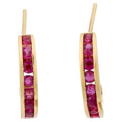 Pendientes de medio aro vintage de rubí y oro amarillo de 14k