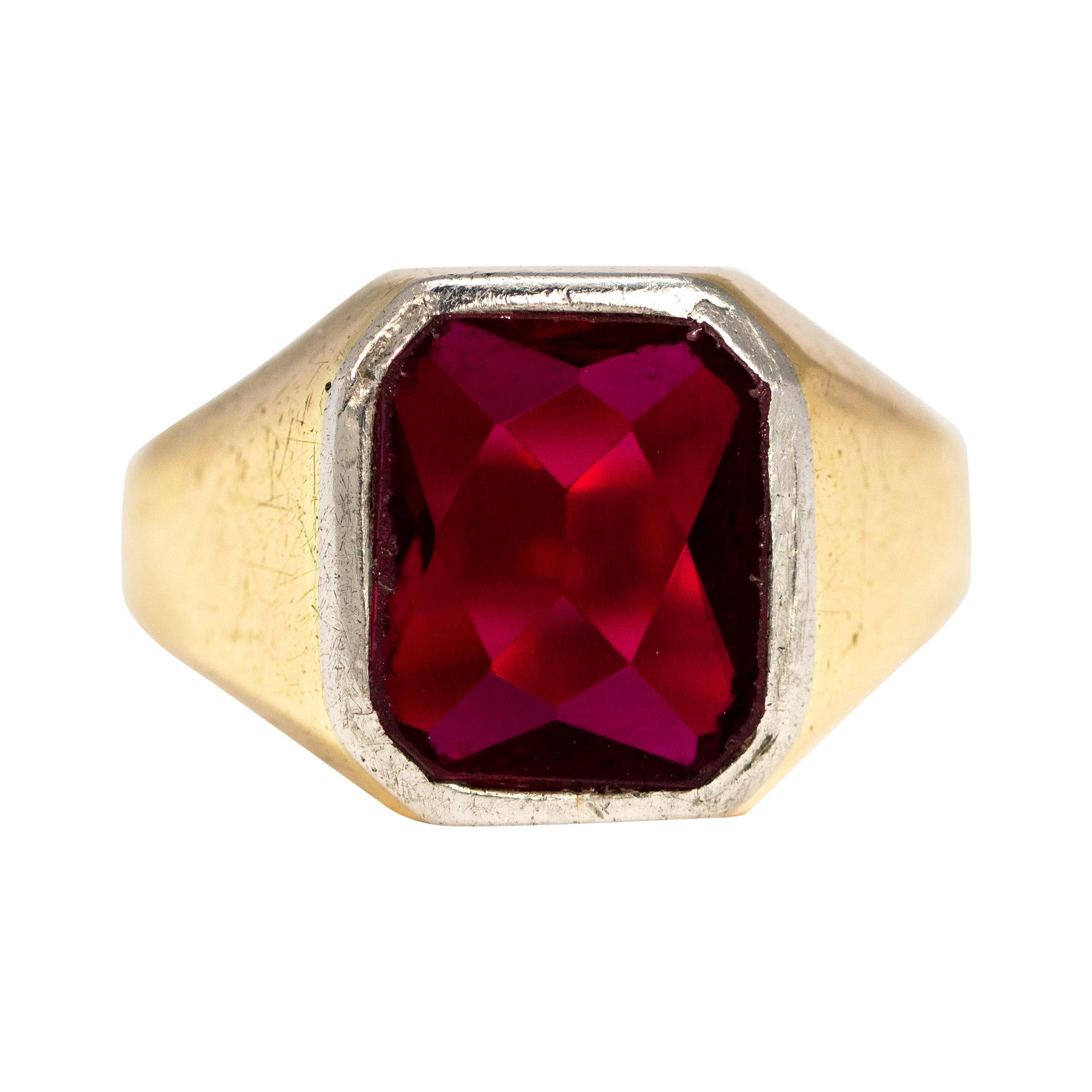 Vintage Ruby, 18 Carat Gold and Platinum Signet Ring