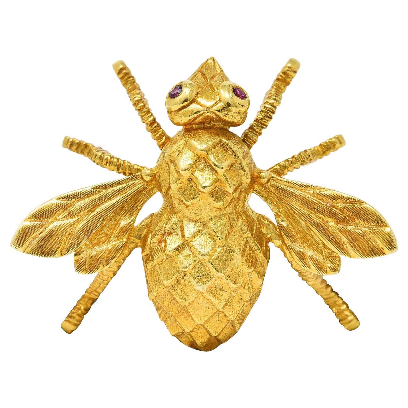 Vintage Ruby 18 Karat Yellow Gold Bug Insect Brooch For Sale at 1stDibs