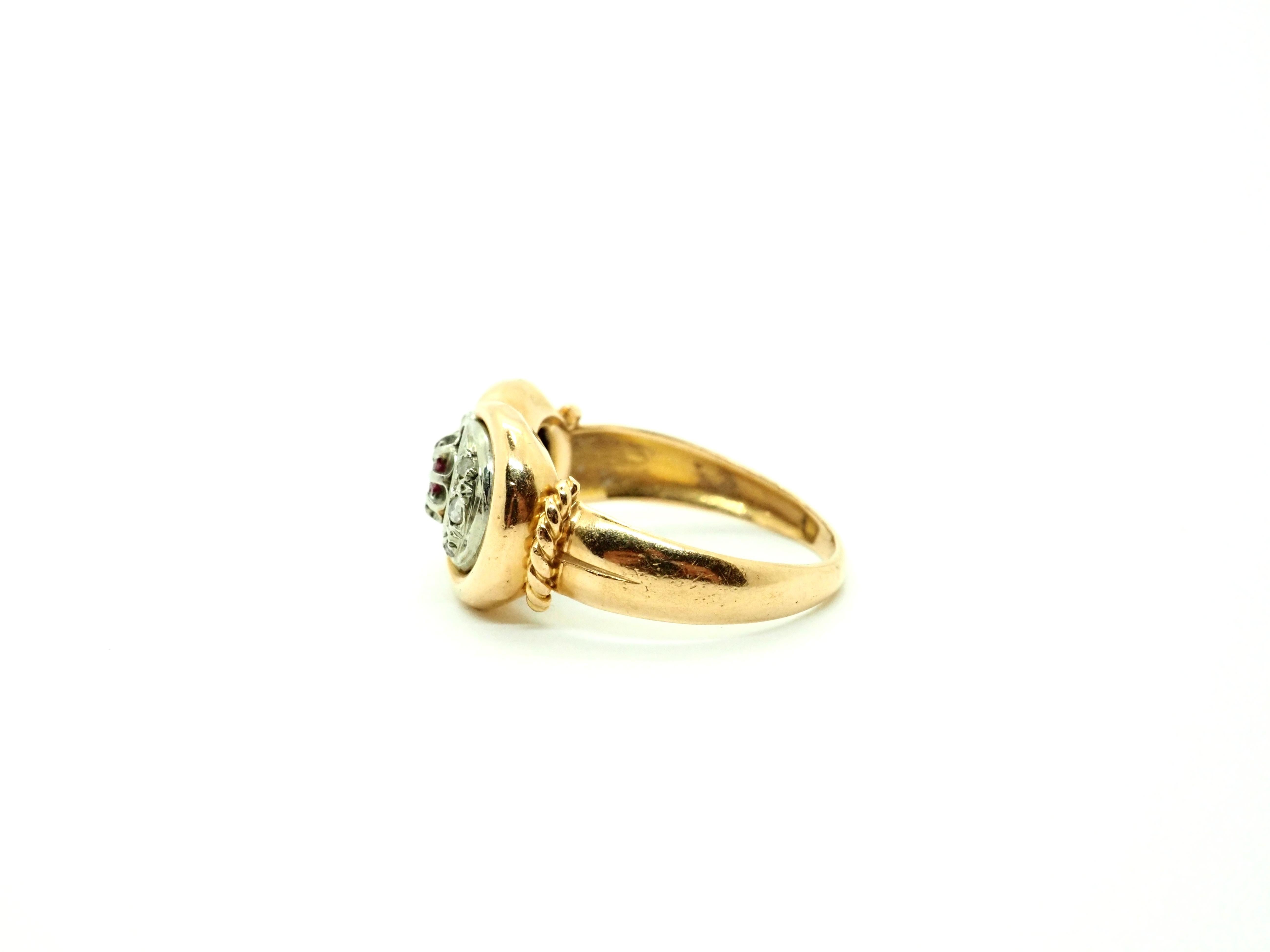 Vintage Rubin 18K Gelb- und Weißgold Ring  (Rundschliff) im Angebot