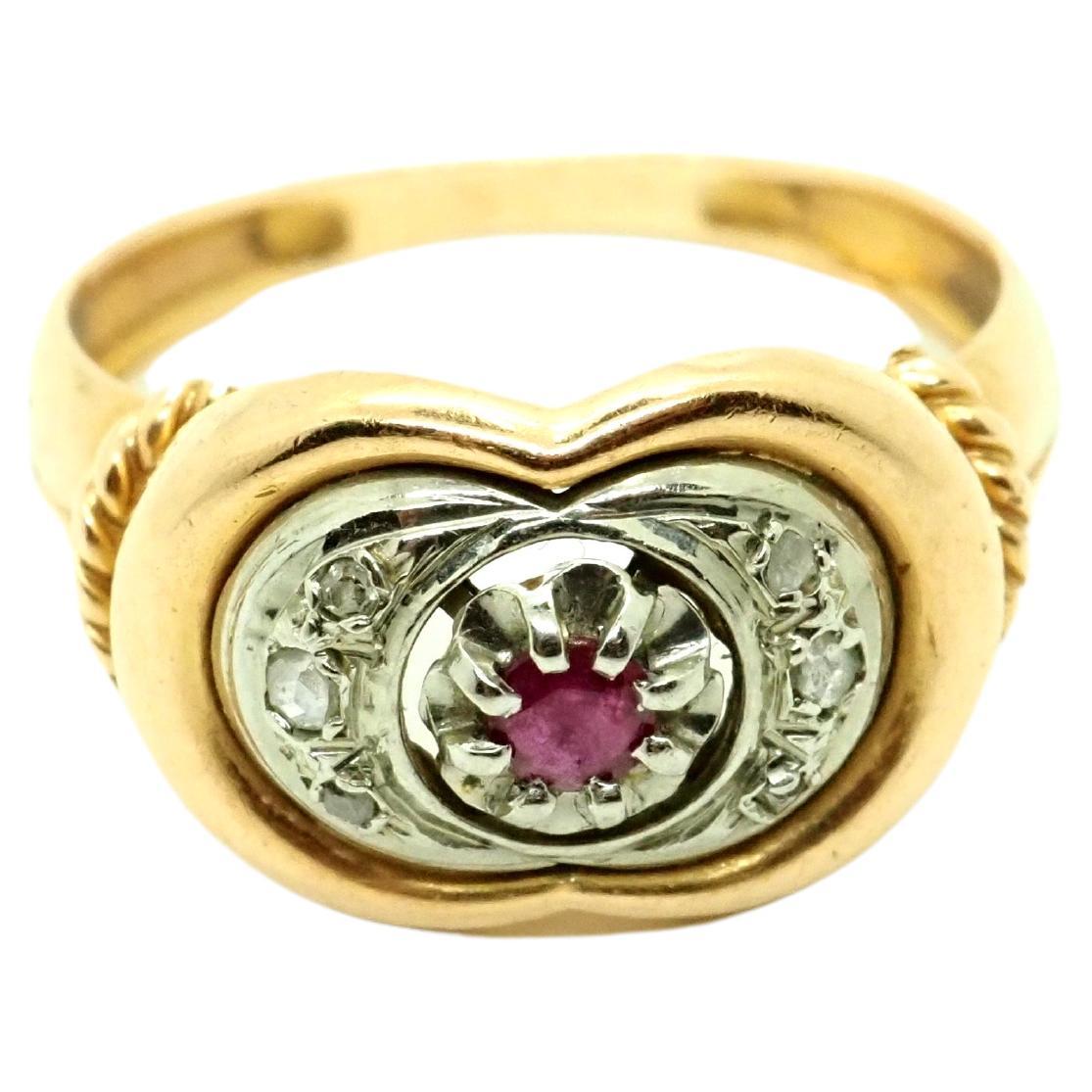 Vintage Rubin 18K Gelb- und Weißgold Ring 