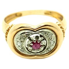 Retro Ruby 18K Yellow and White Gold Ring 