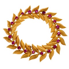 Vintage ruby 18k yellow gold leaf motif bracelet
