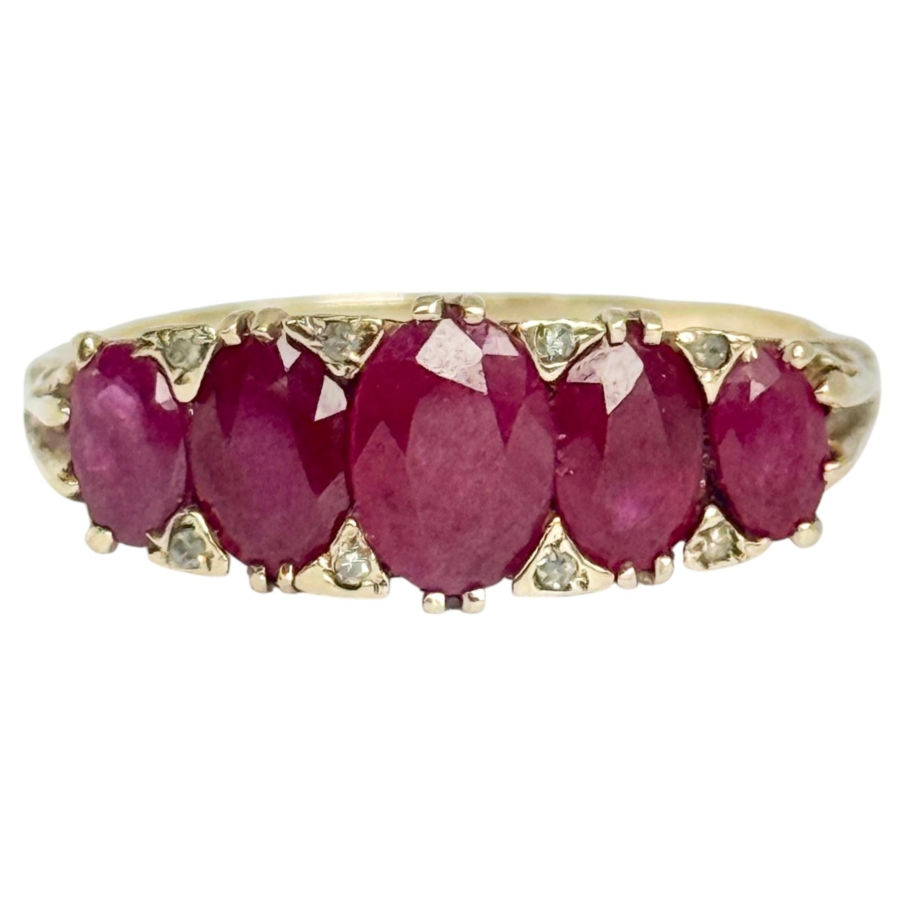 Vintage Ruby 9 Carat Gold Five-Stone Ring