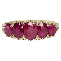 Vintage Ruby 9 Carat Gold Five-Stone Ring