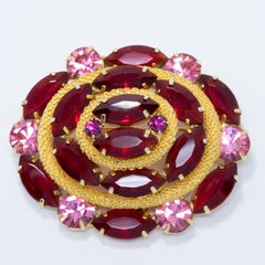 Vintage Ruby & Amethyst Crystal Victorian Style Brooch and Clip on Earrings