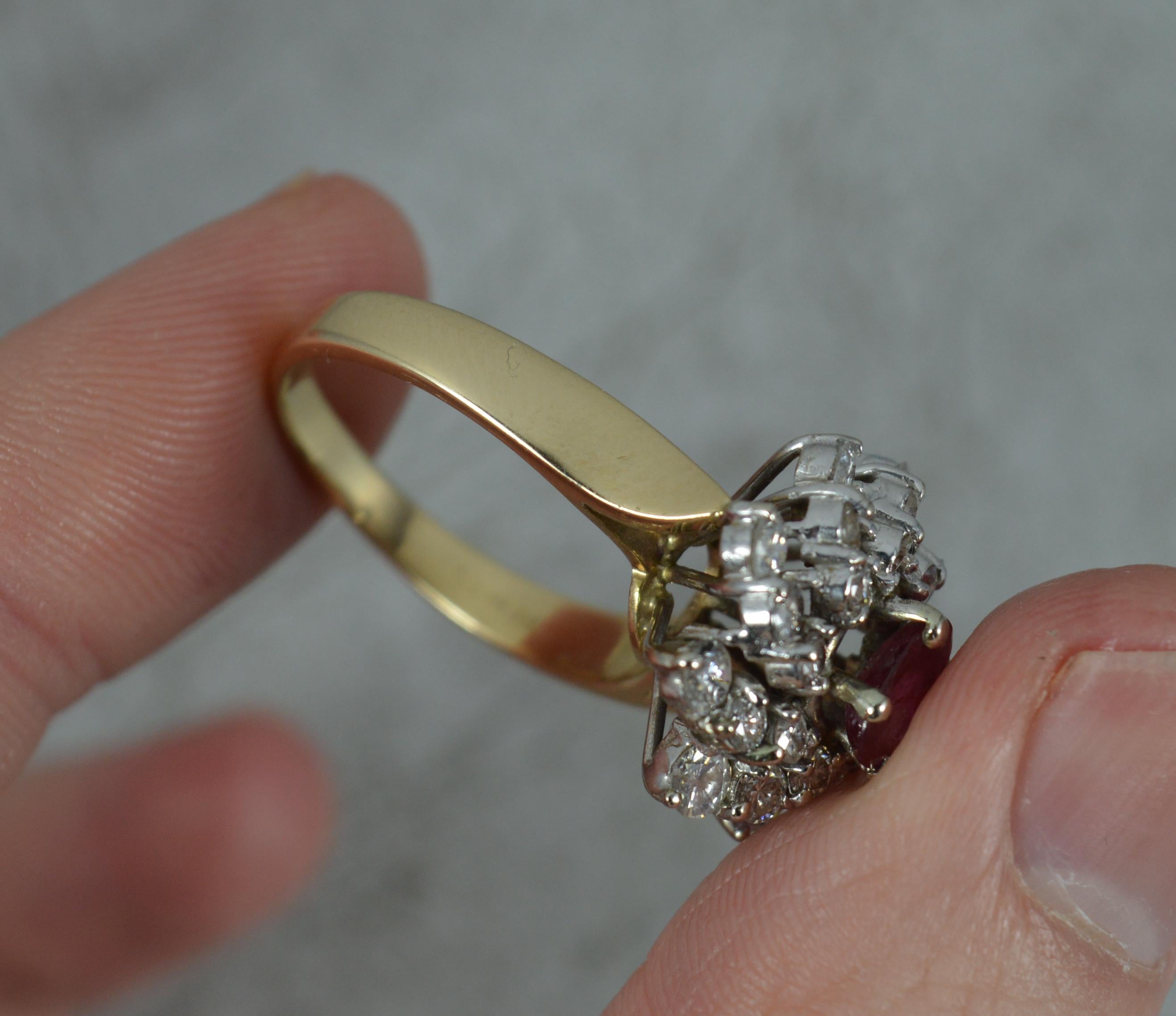 Vintage Ruby and 1.15ct Diamond 14ct Gold Cluster Cocktail Ring For Sale 4