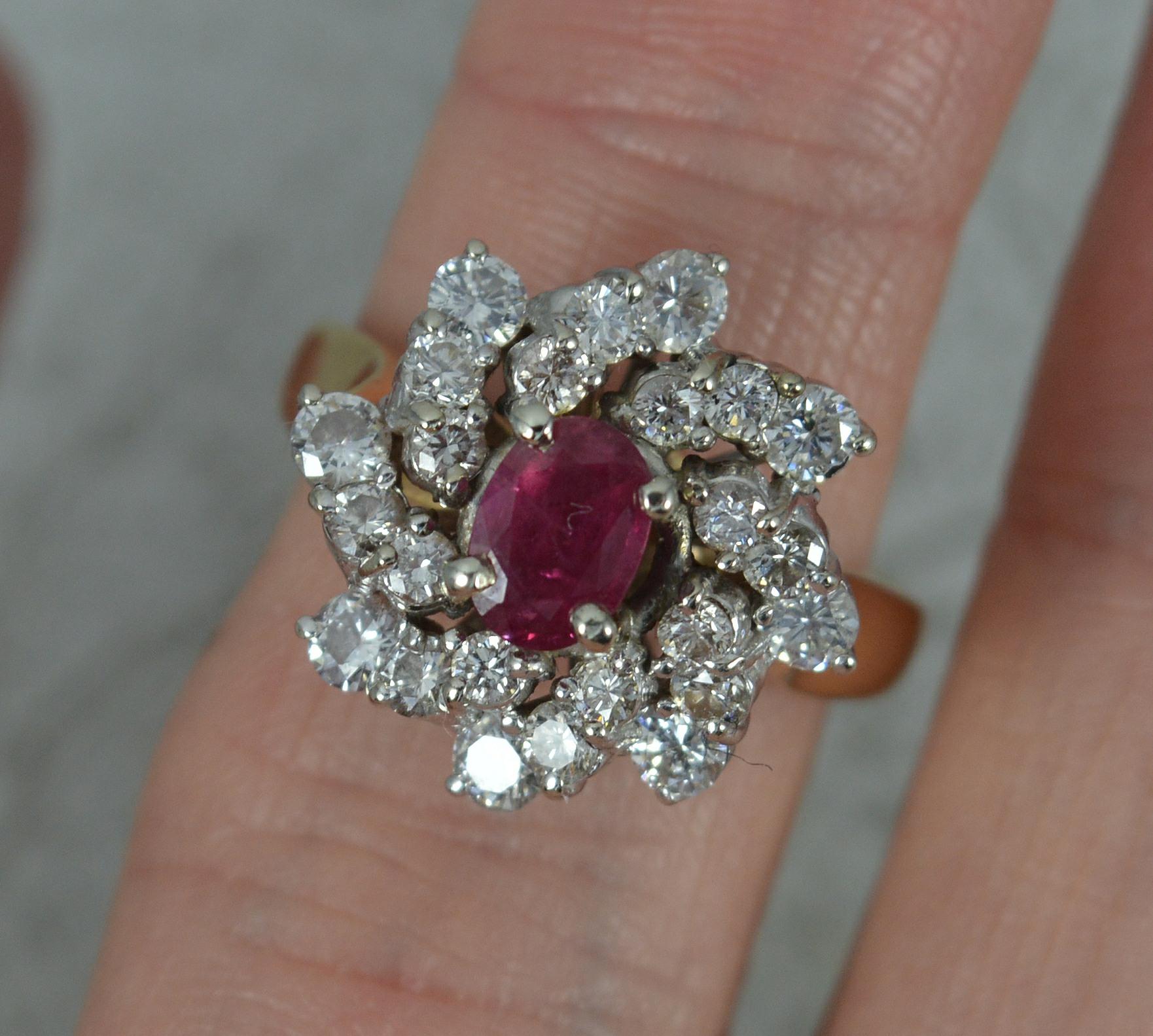 Vintage Ruby and 1.15ct Diamond 14ct Gold Cluster Cocktail Ring For Sale 5
