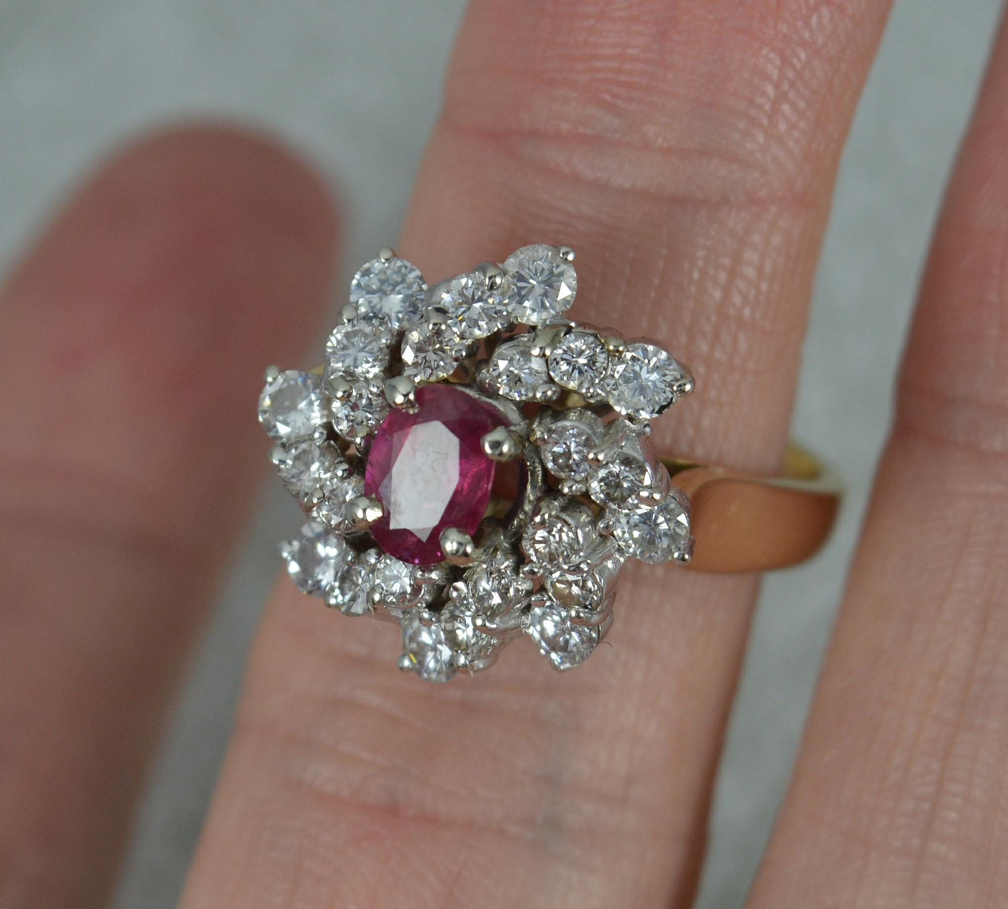 Vintage Ruby and 1.15ct Diamond 14ct Gold Cluster Cocktail Ring For Sale 6