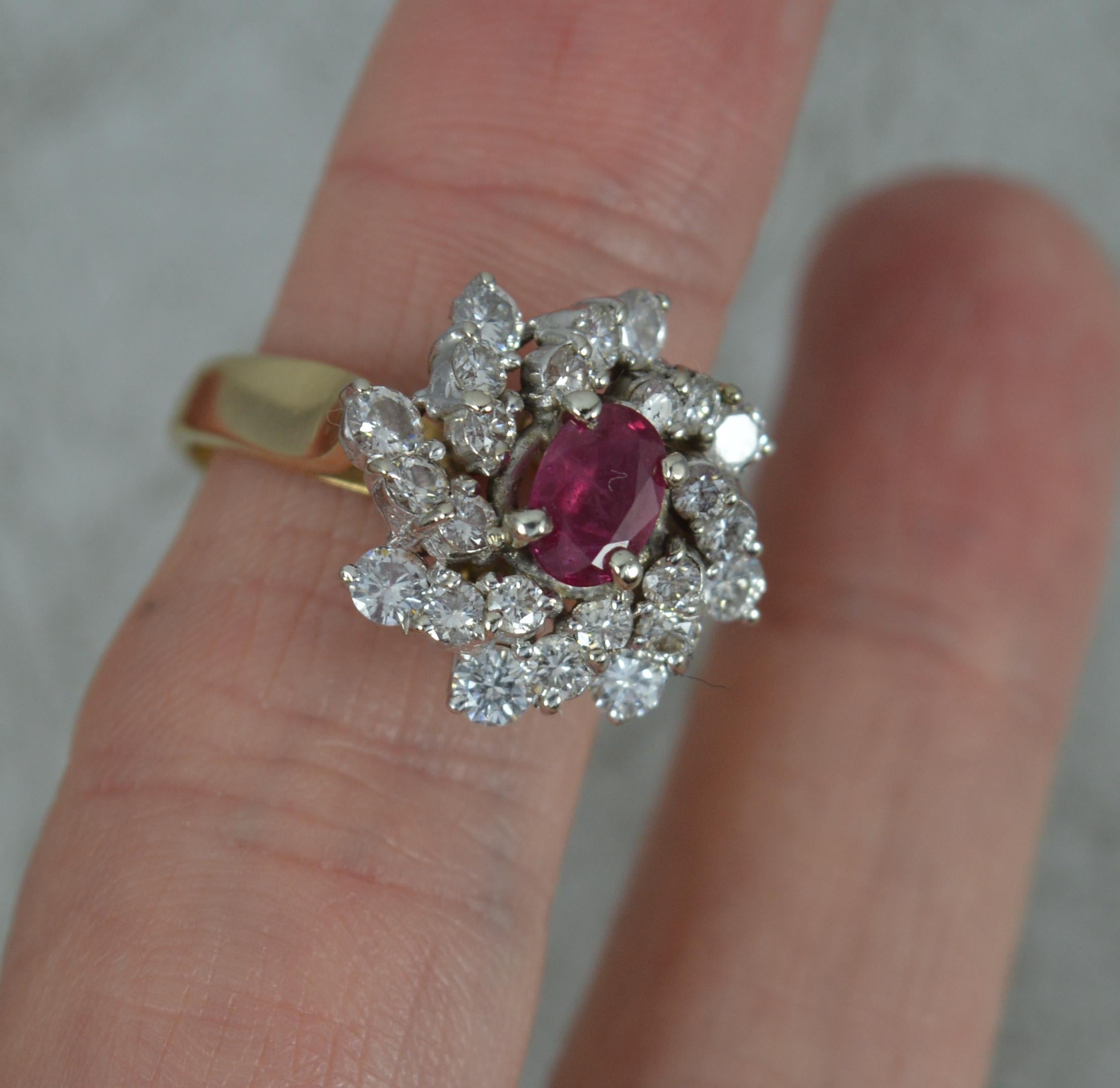 Vintage Ruby and 1.15ct Diamond 14ct Gold Cluster Cocktail Ring For Sale 7