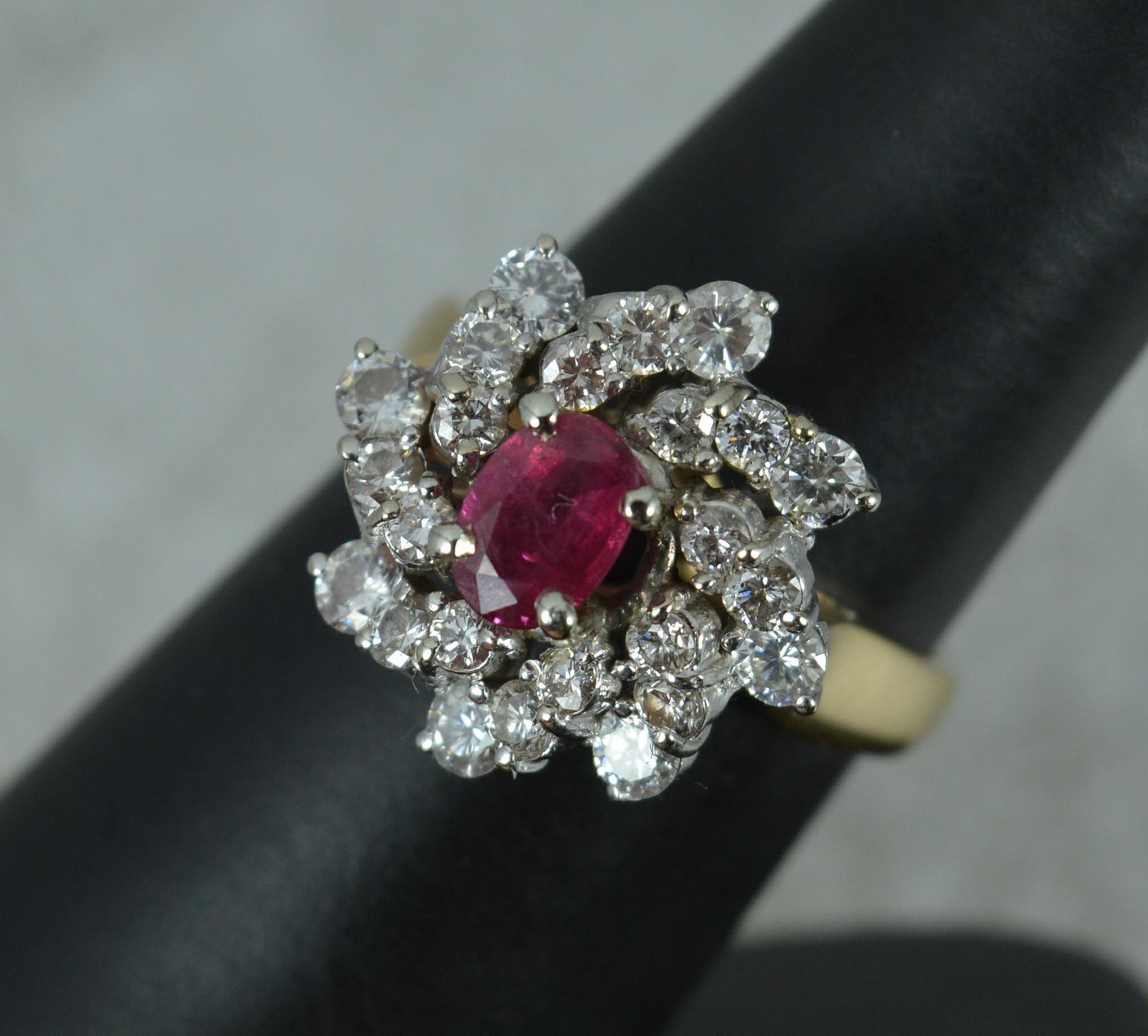 Vintage Ruby and 1.15ct Diamond 14ct Gold Cluster Cocktail Ring For Sale 8