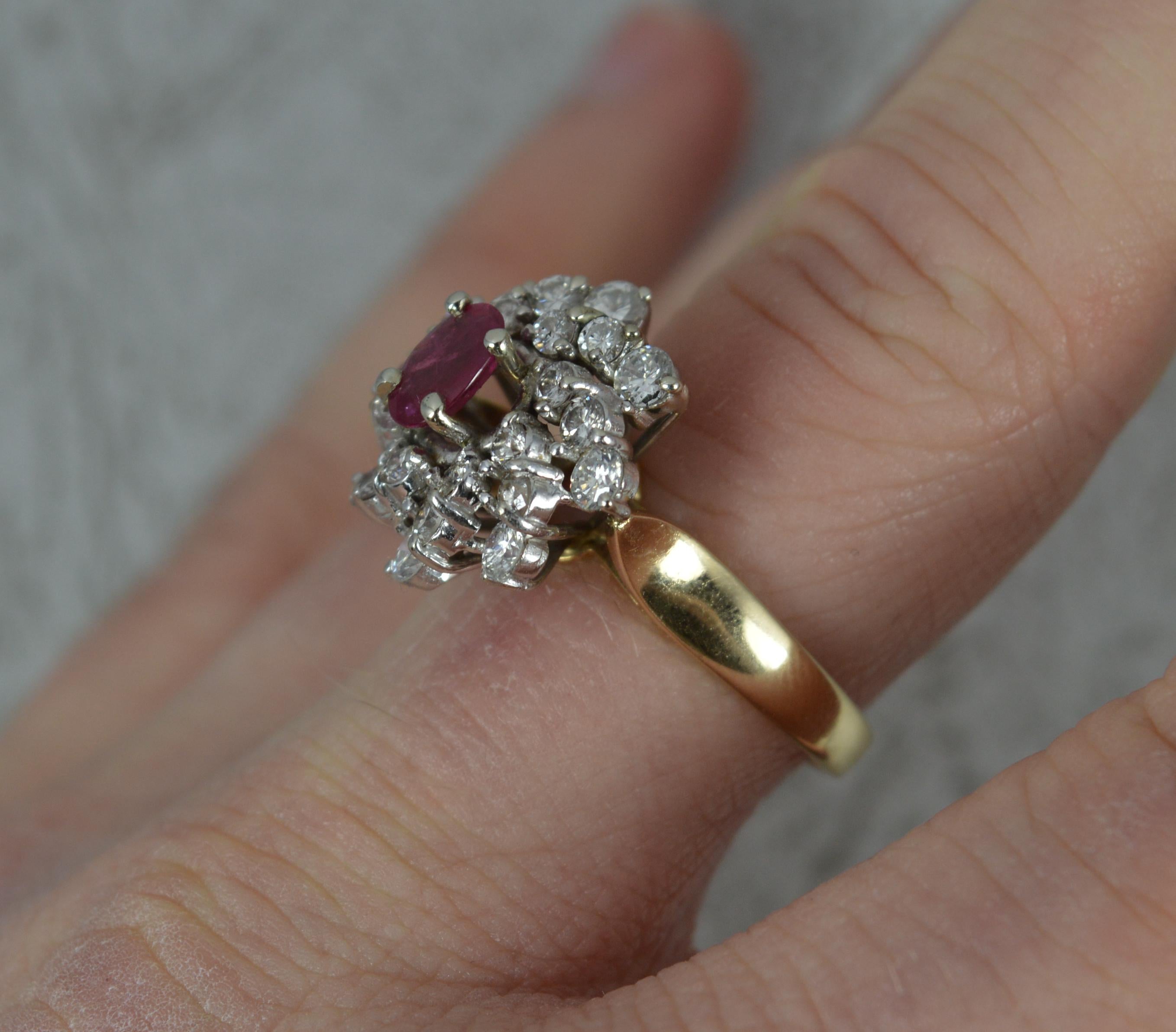 Contemporary Vintage Ruby and 1.15ct Diamond 14ct Gold Cluster Cocktail Ring For Sale