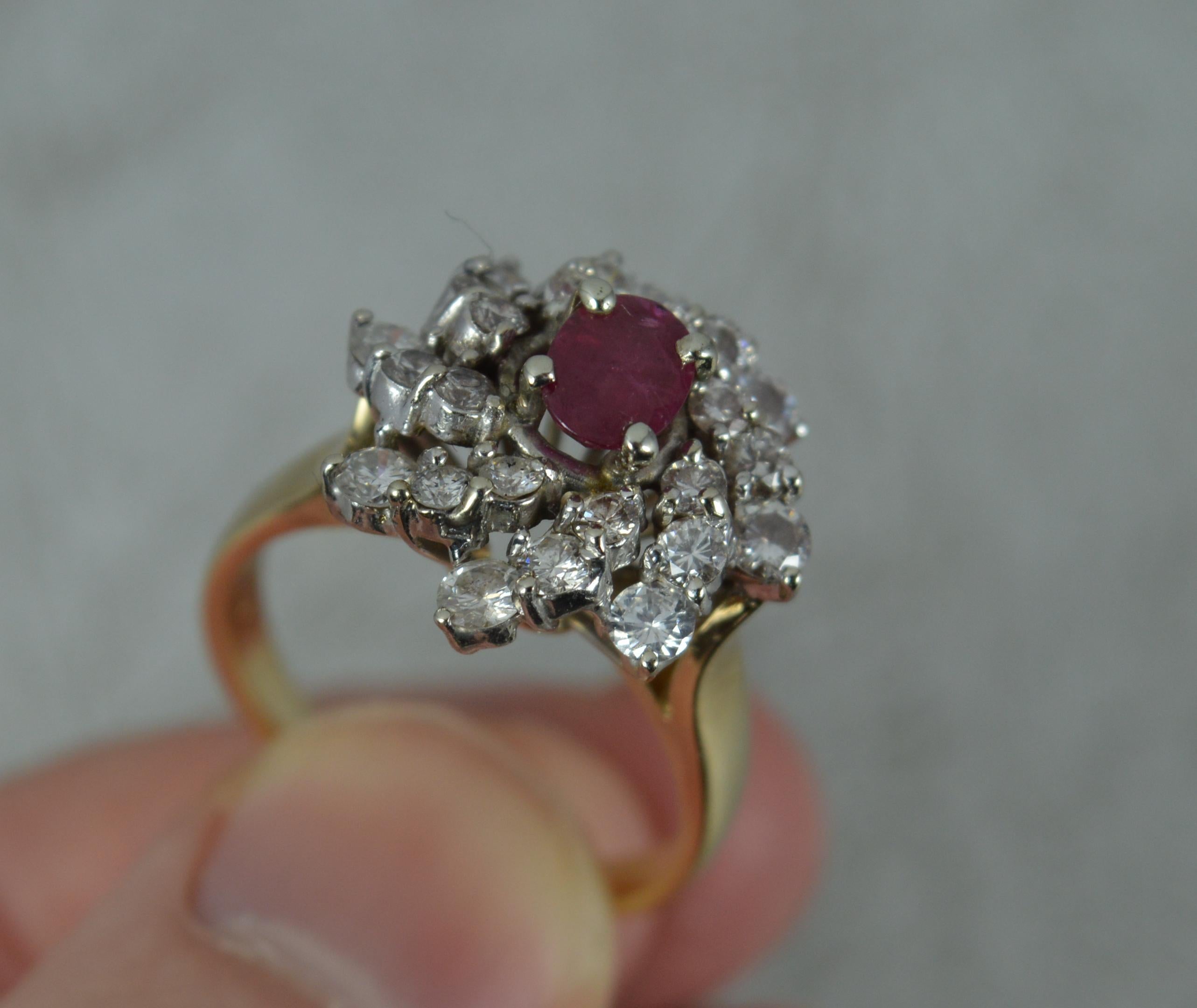 Women's Vintage Ruby and 1.15ct Diamond 14ct Gold Cluster Cocktail Ring