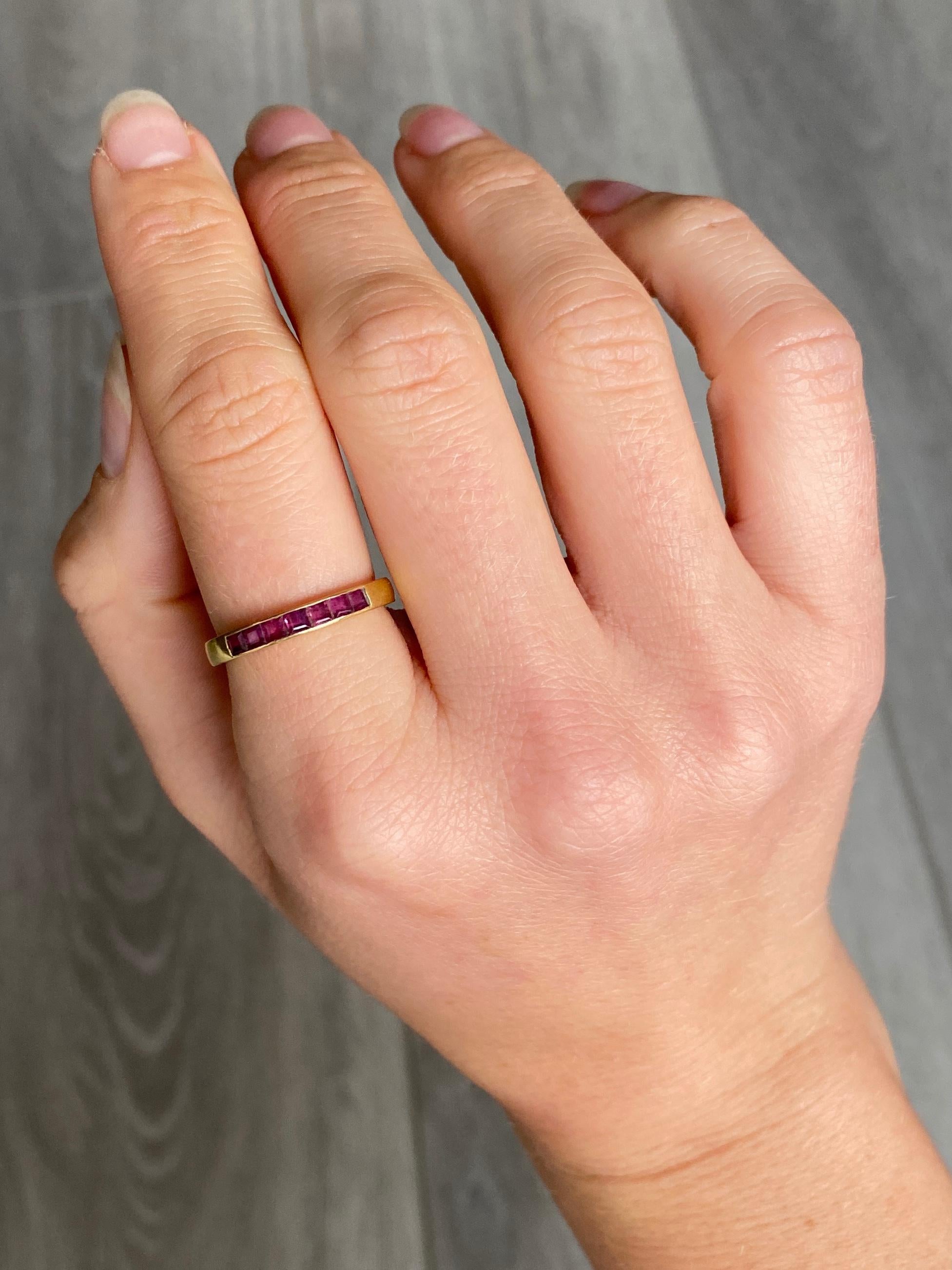 Square Cut Vintage Ruby and 18 Carat Gold 1/3 Eternity Band For Sale