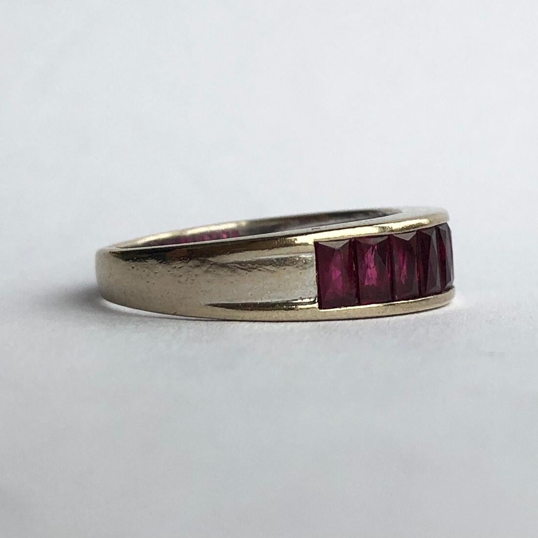 Modern Vintage Ruby and 18 Carat White Gold 1/3 Eternity Band