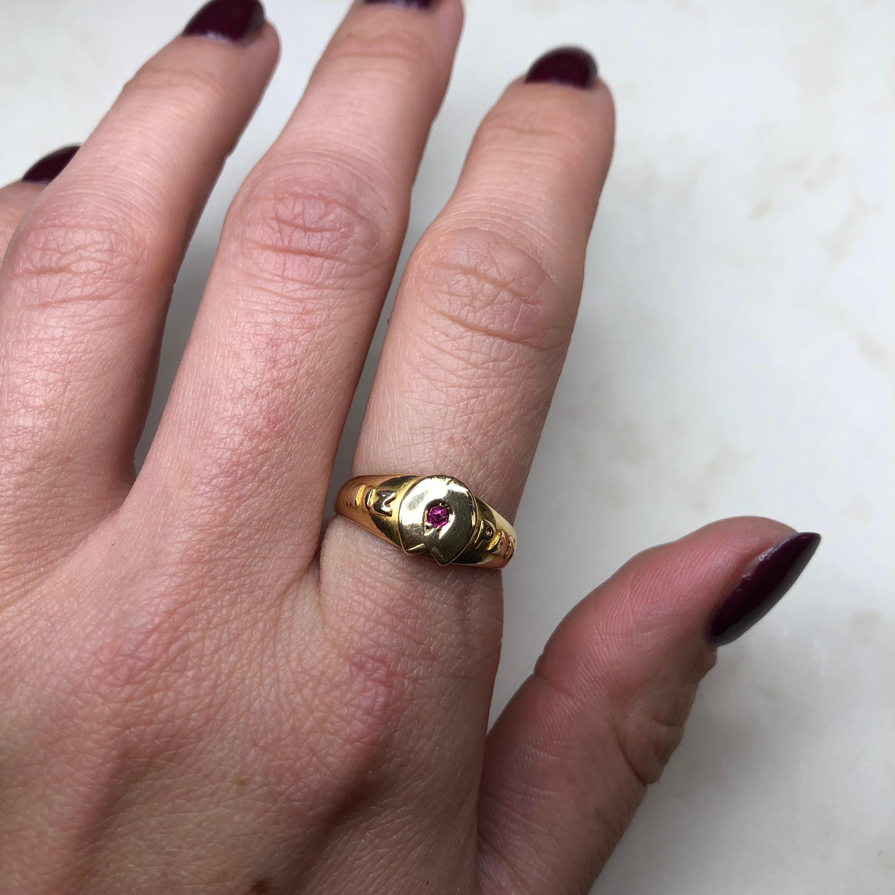 Vintage Ruby and 18 Gold Mizpah Ring 1