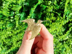 Vintage 0.02ct Ruby and 18k Yellow Gold Bird Brooch, Circa 1980, Italy