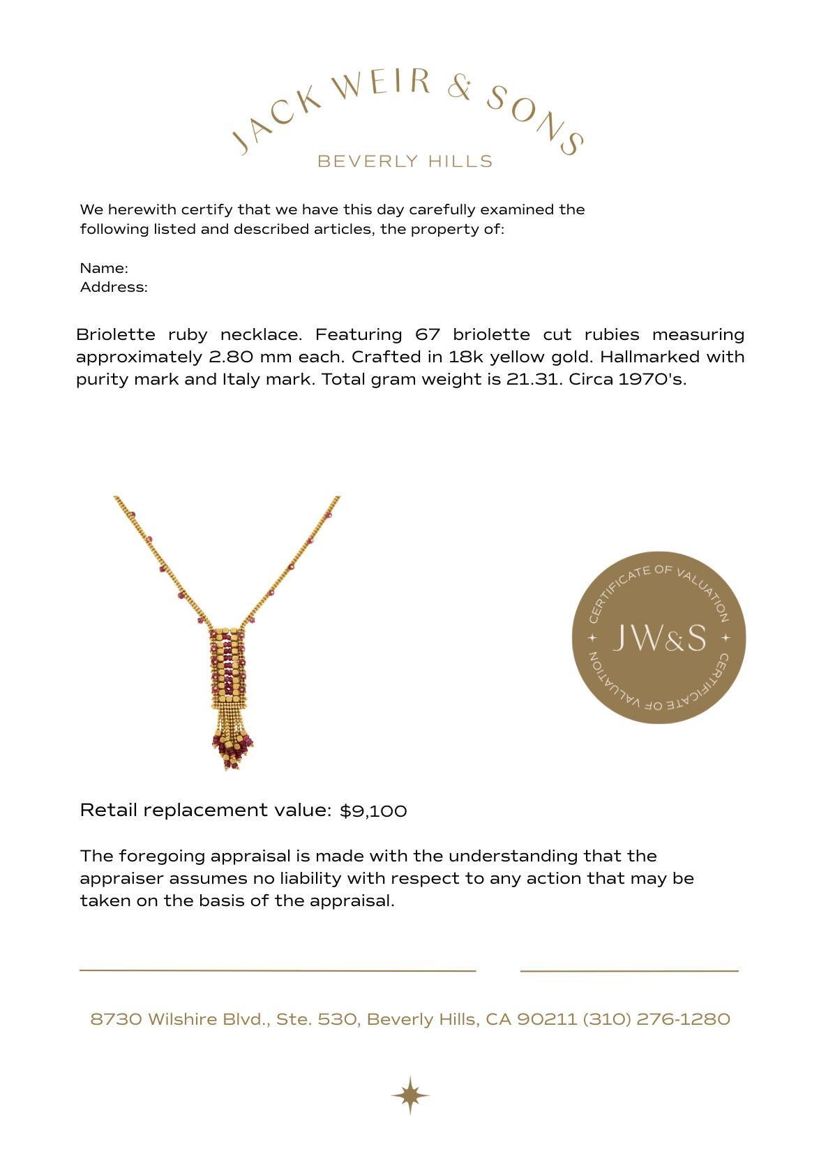 Briolette Cut Vintage ruby and 18k yellow gold beaded necklace For Sale
