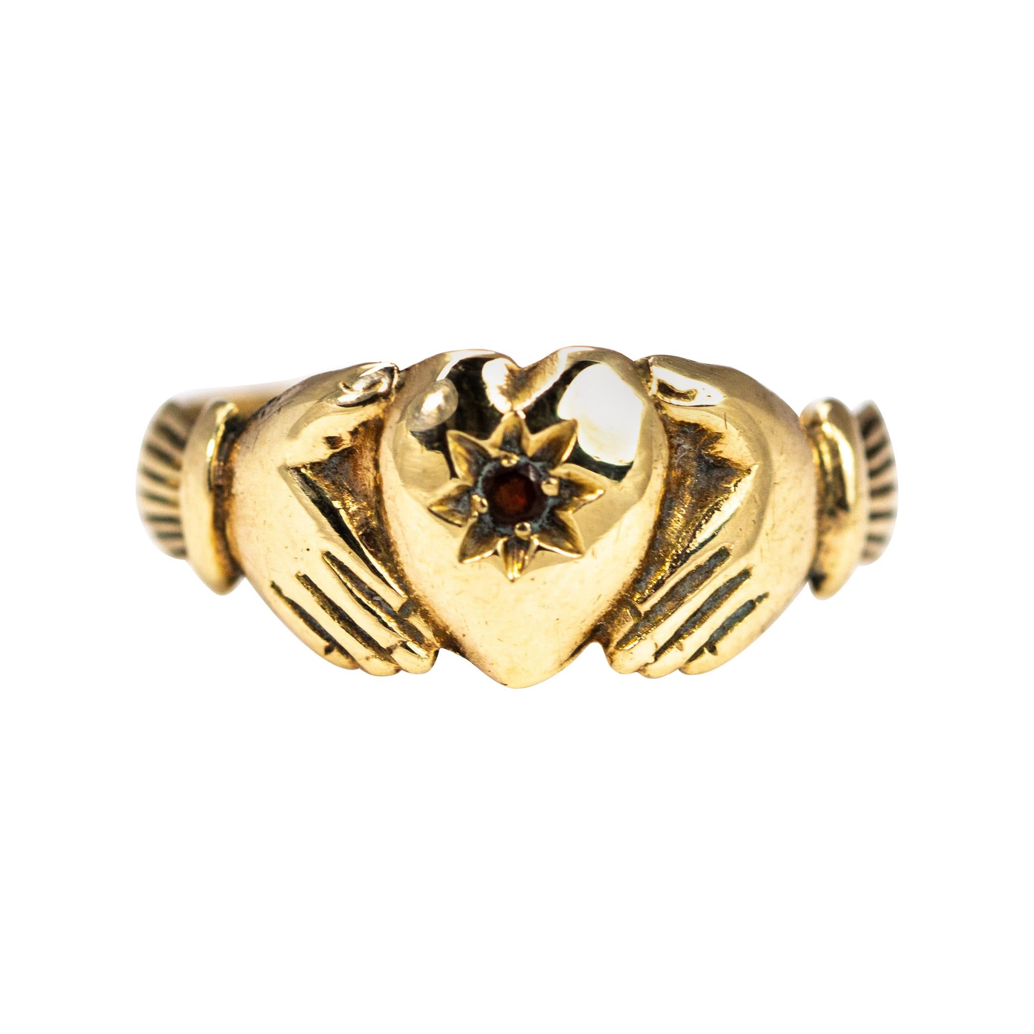 Vintage Ruby and 9 Carat Gold Claddagh Ring