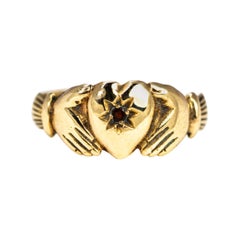 Vintage Ruby and 9 Carat Gold Claddagh Ring