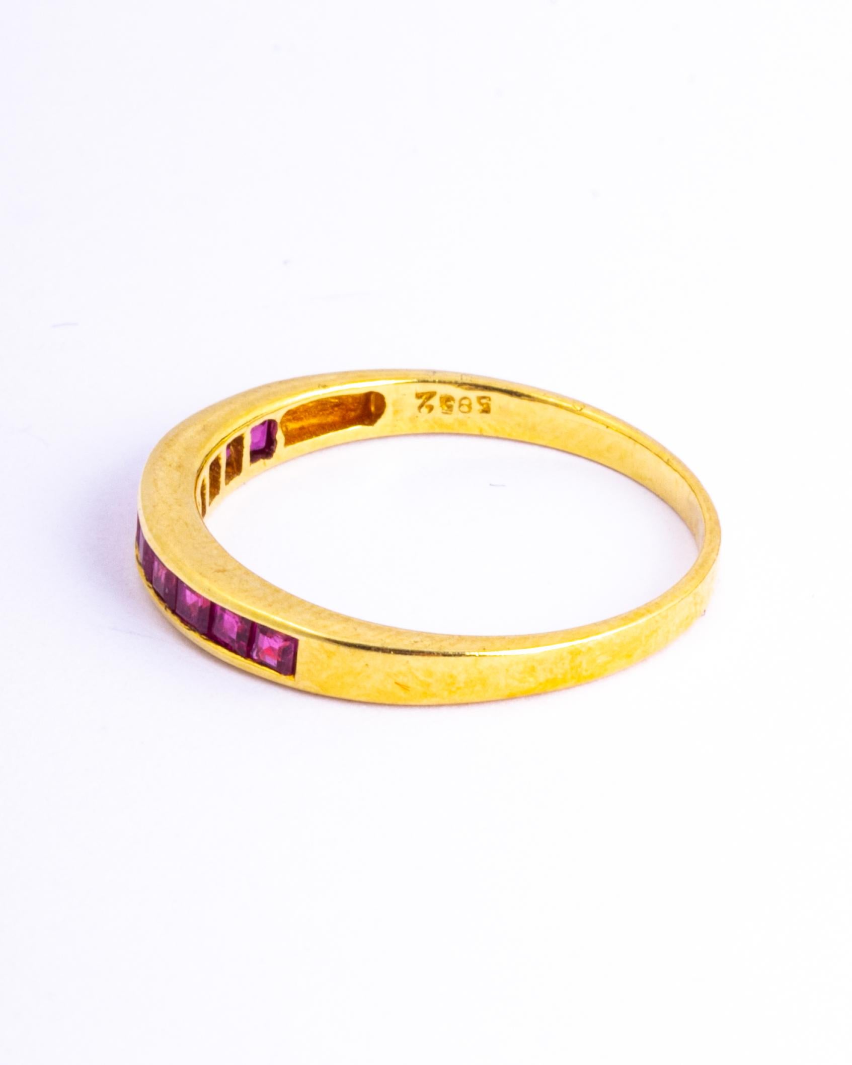 Modern Vintage Ruby and 9 Carat Gold Half Eternity Band