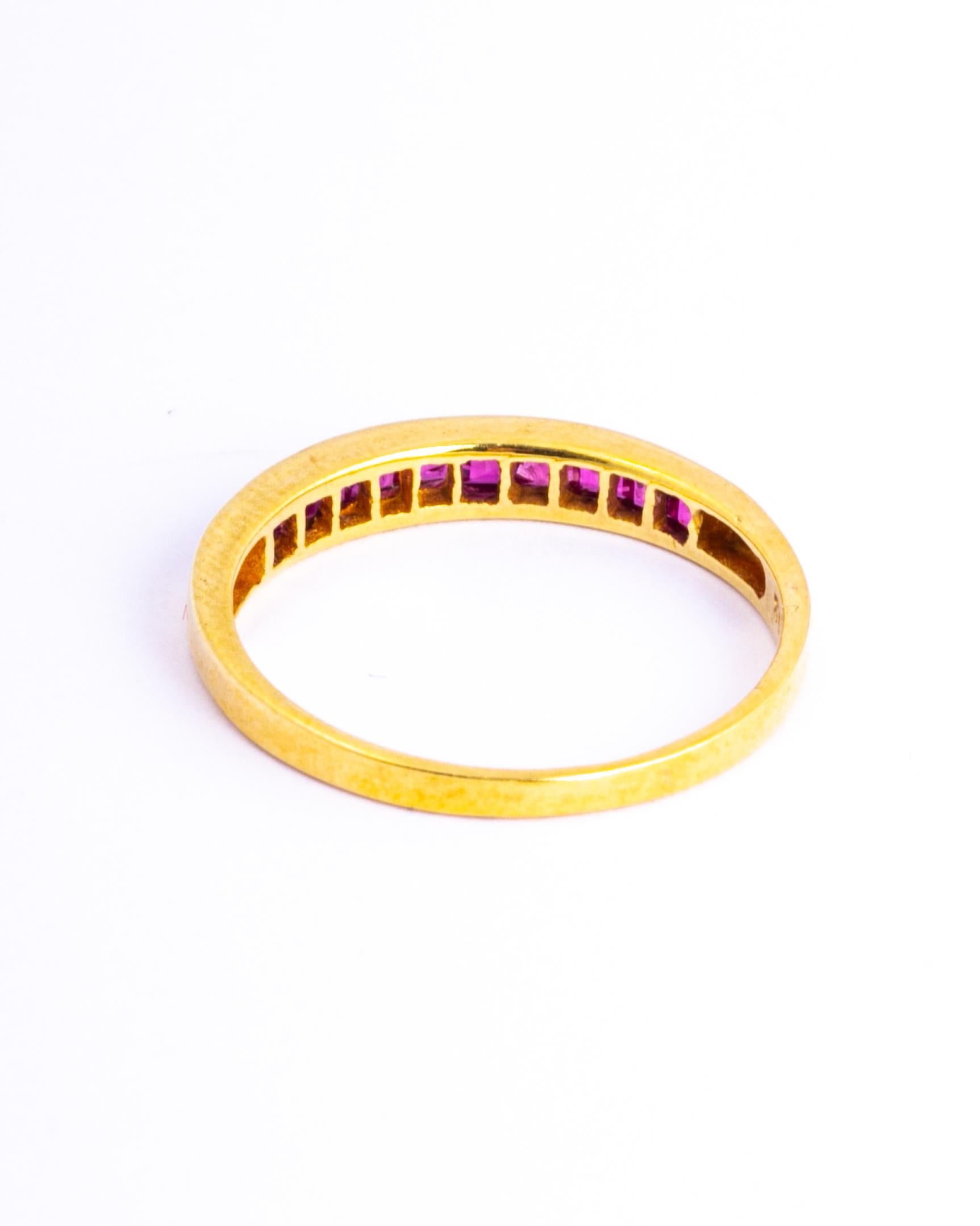 Square Cut Vintage Ruby and 9 Carat Gold Half Eternity Band