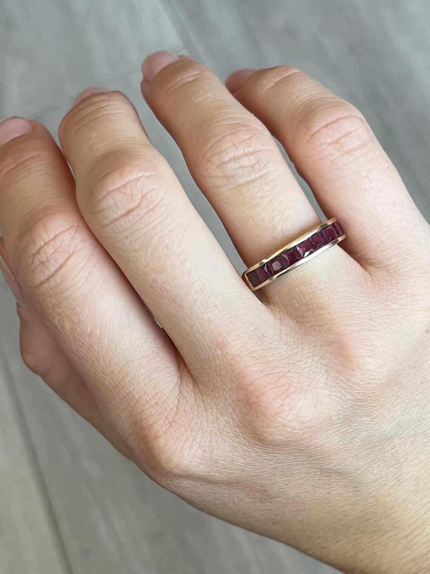 Modern Vintage Ruby and 9 Carat Gold Half Eternity Ring For Sale