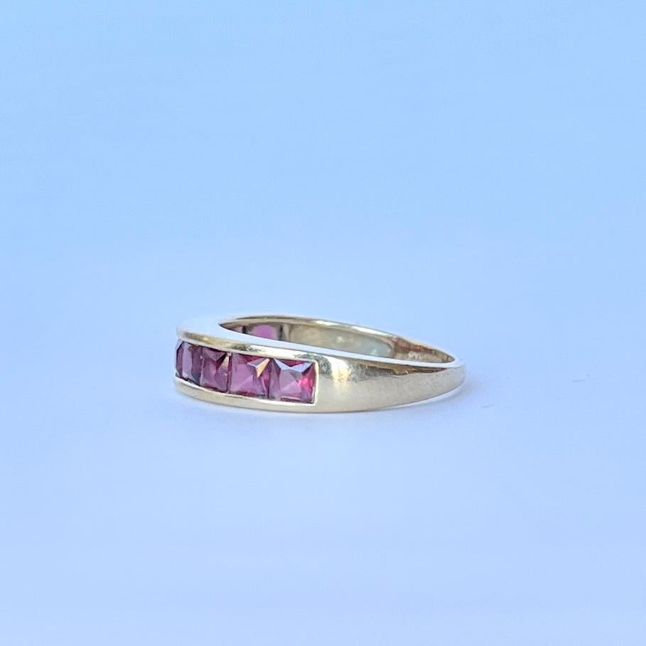 Vintage Ruby and 9 Carat Gold Half Eternity Ring In Good Condition For Sale In Chipping Campden, GB