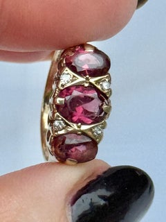 Vintage Ruby and 9 Carat Gold Three-Stone Ring