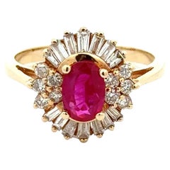 Vintage Rubin und Baguette & RBC Diamant Gold Halo Ring