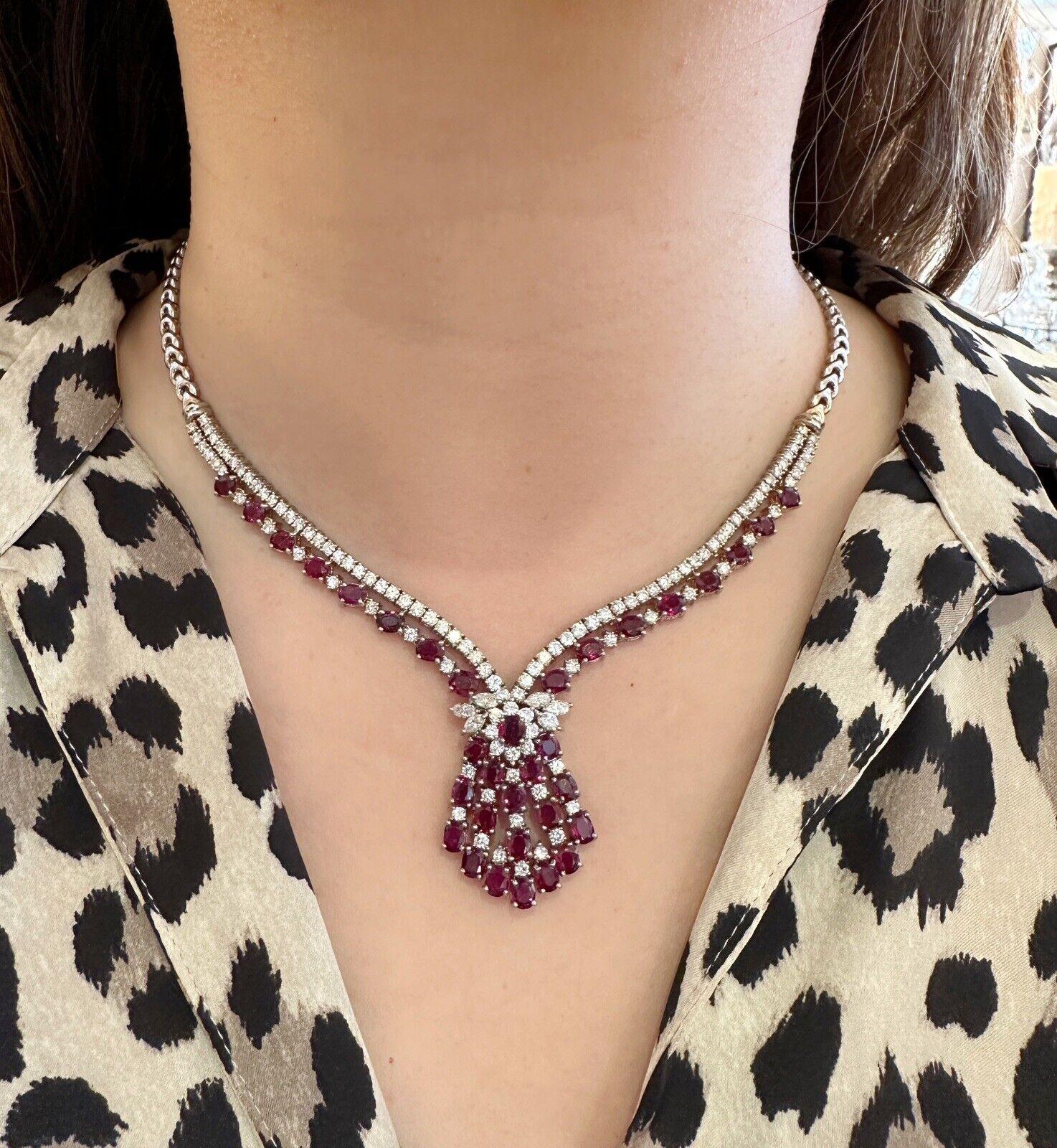 Vintage Ruby and Diamond 10.00 cttw Necklace in 18k White Gold For Sale 5