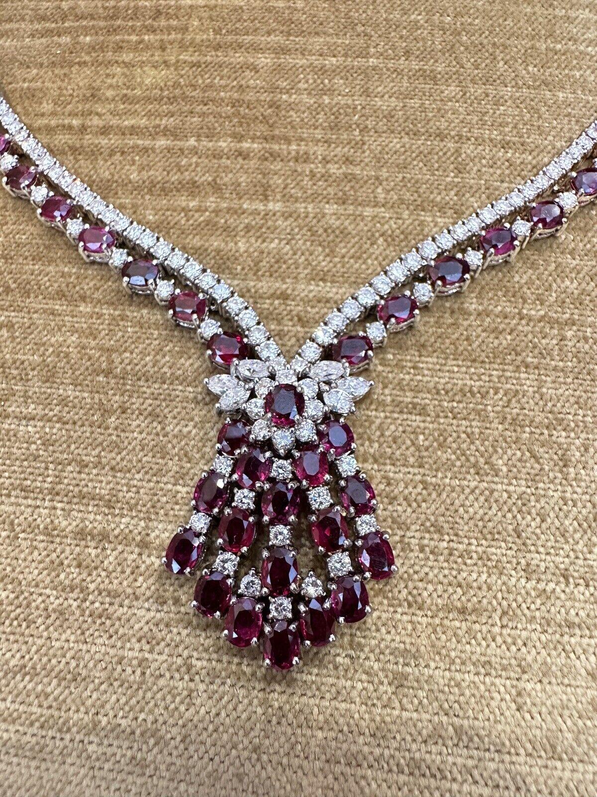 Vintage Ruby and Diamond 10.00 cttw Necklace in 18k White Gold In Excellent Condition For Sale In La Jolla, CA