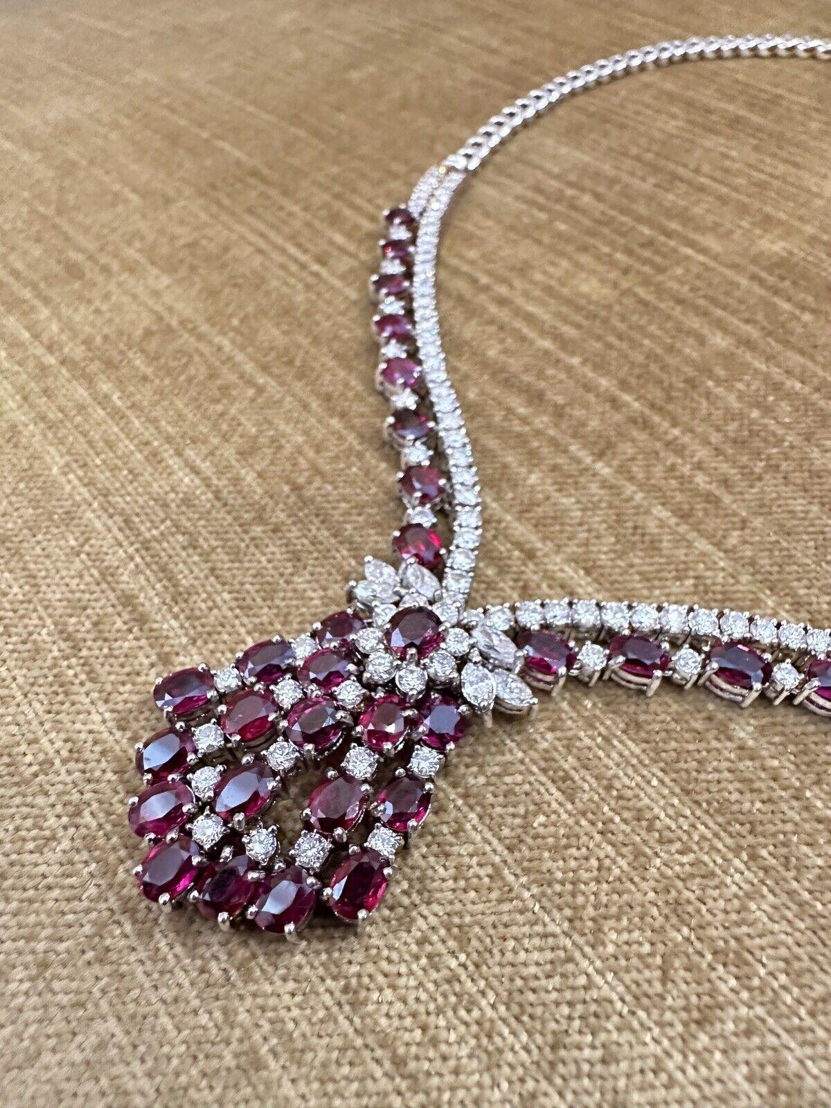 Vintage Ruby and Diamond 10.00 cttw Necklace in 18k White Gold For Sale 1