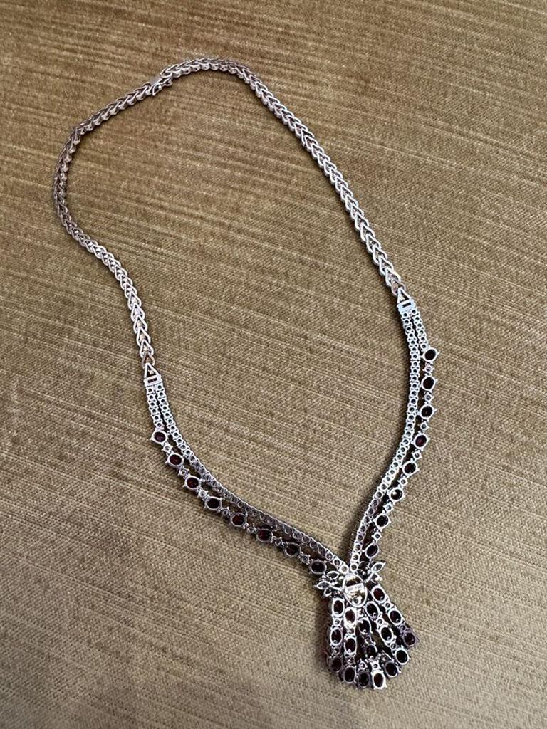 Vintage Ruby and Diamond 10.00 cttw Necklace in 18k White Gold For Sale 2