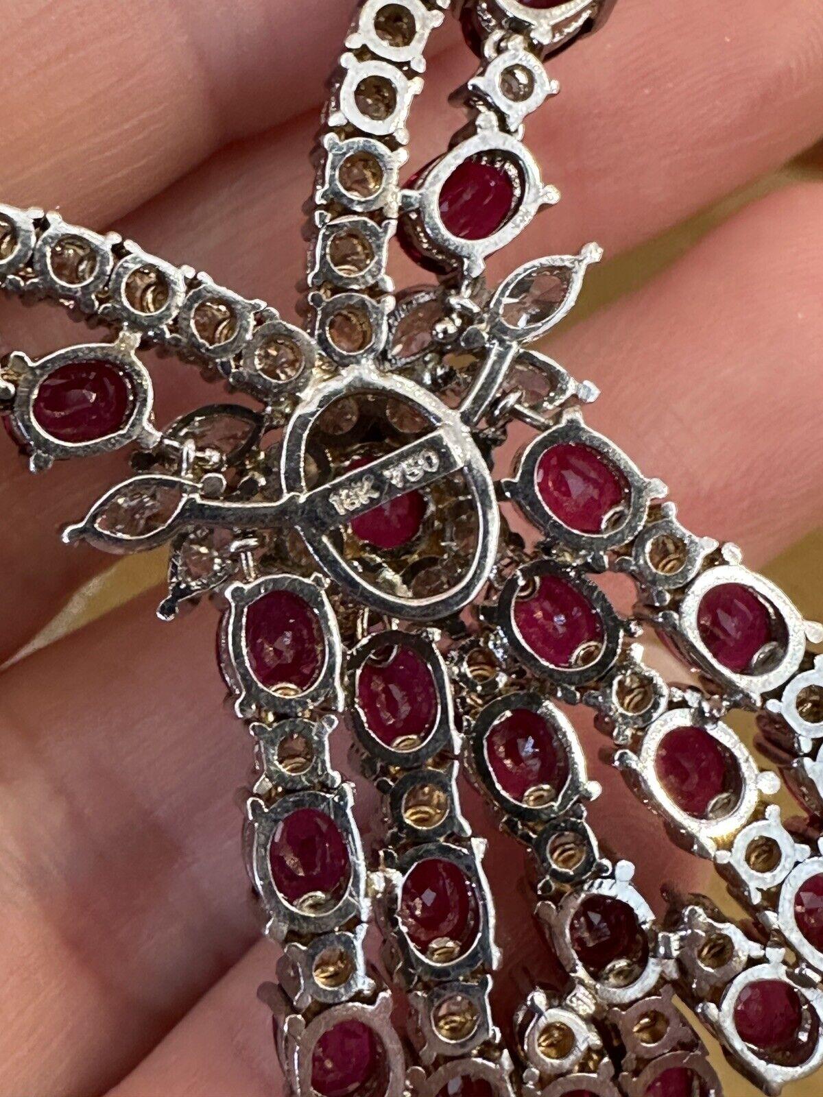 Vintage Ruby and Diamond 10.00 cttw Necklace in 18k White Gold For Sale 3