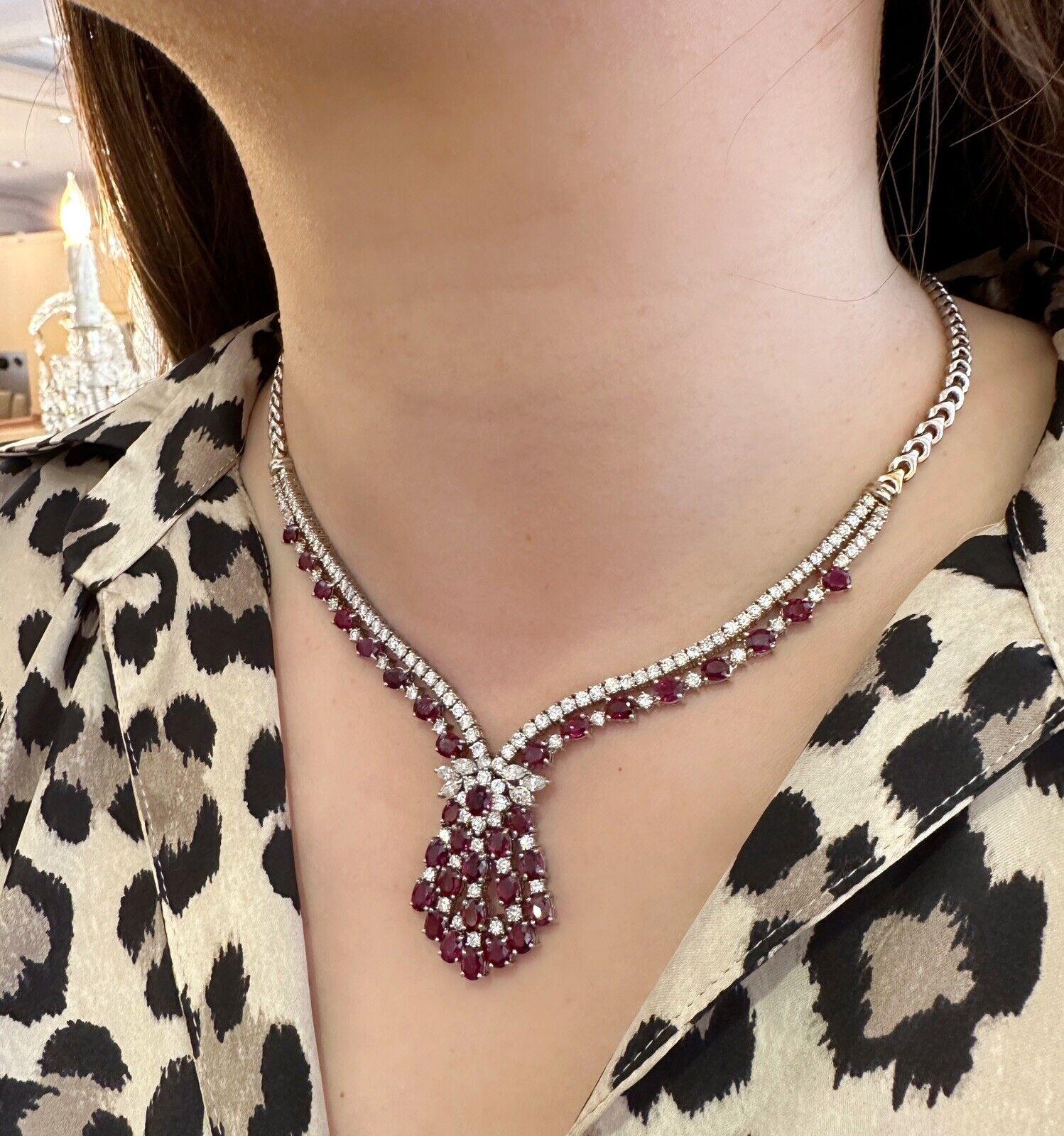 Vintage Ruby and Diamond 10.00 cttw Necklace in 18k White Gold For Sale 4