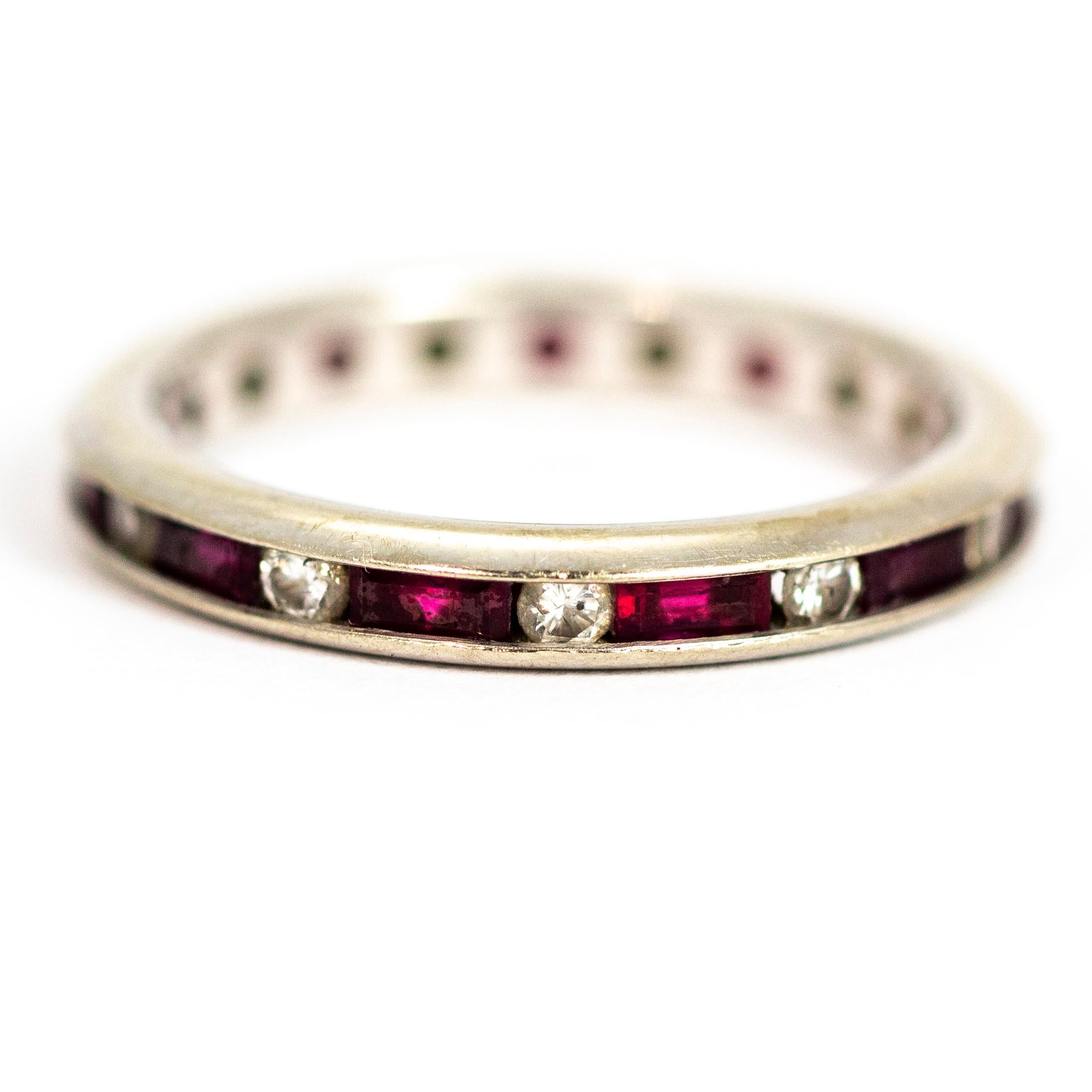 Vintage Ruby and Diamond 14 Carat White Gold Full Eternity In Good Condition In Chipping Campden, GB