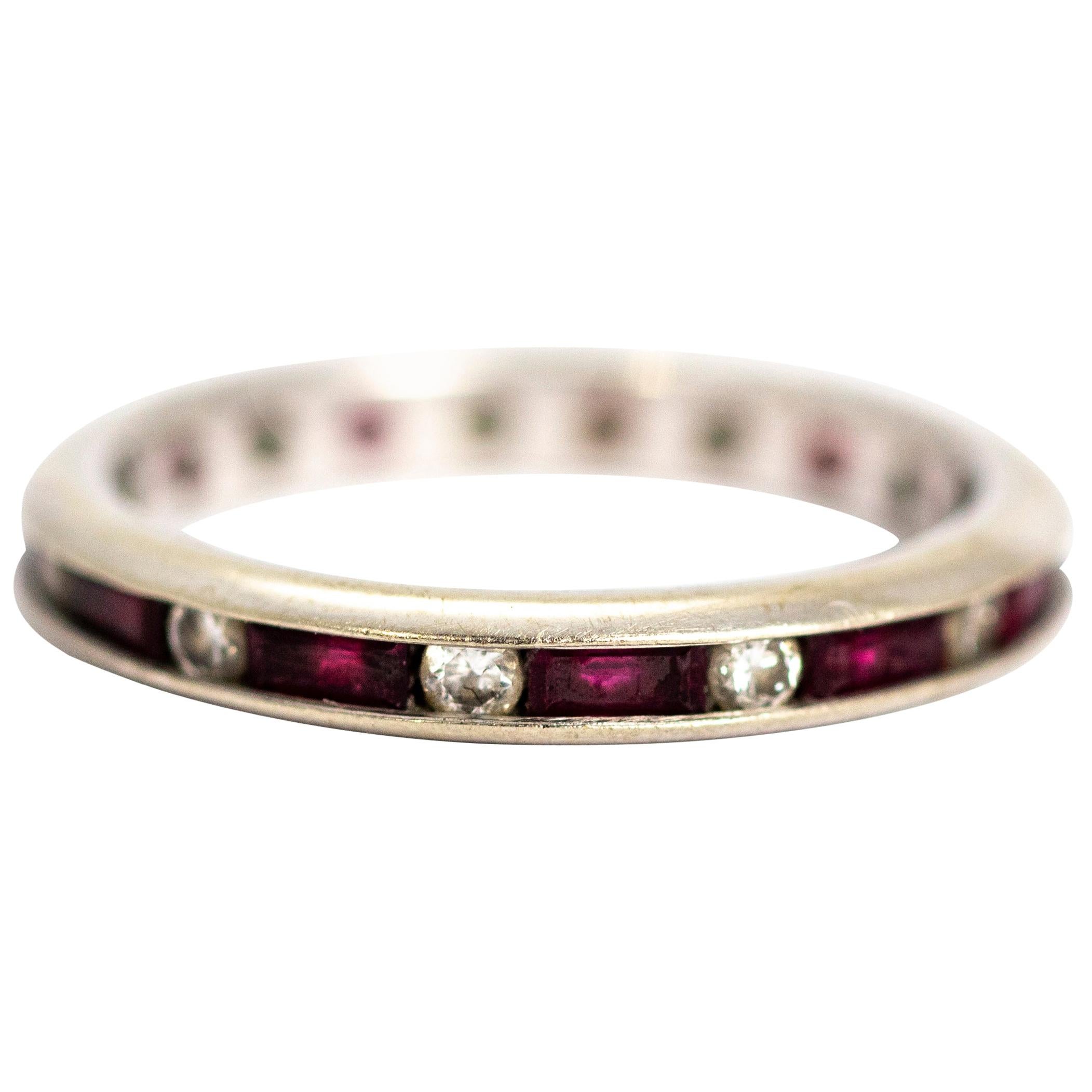 Vintage Ruby and Diamond 14 Carat White Gold Full Eternity