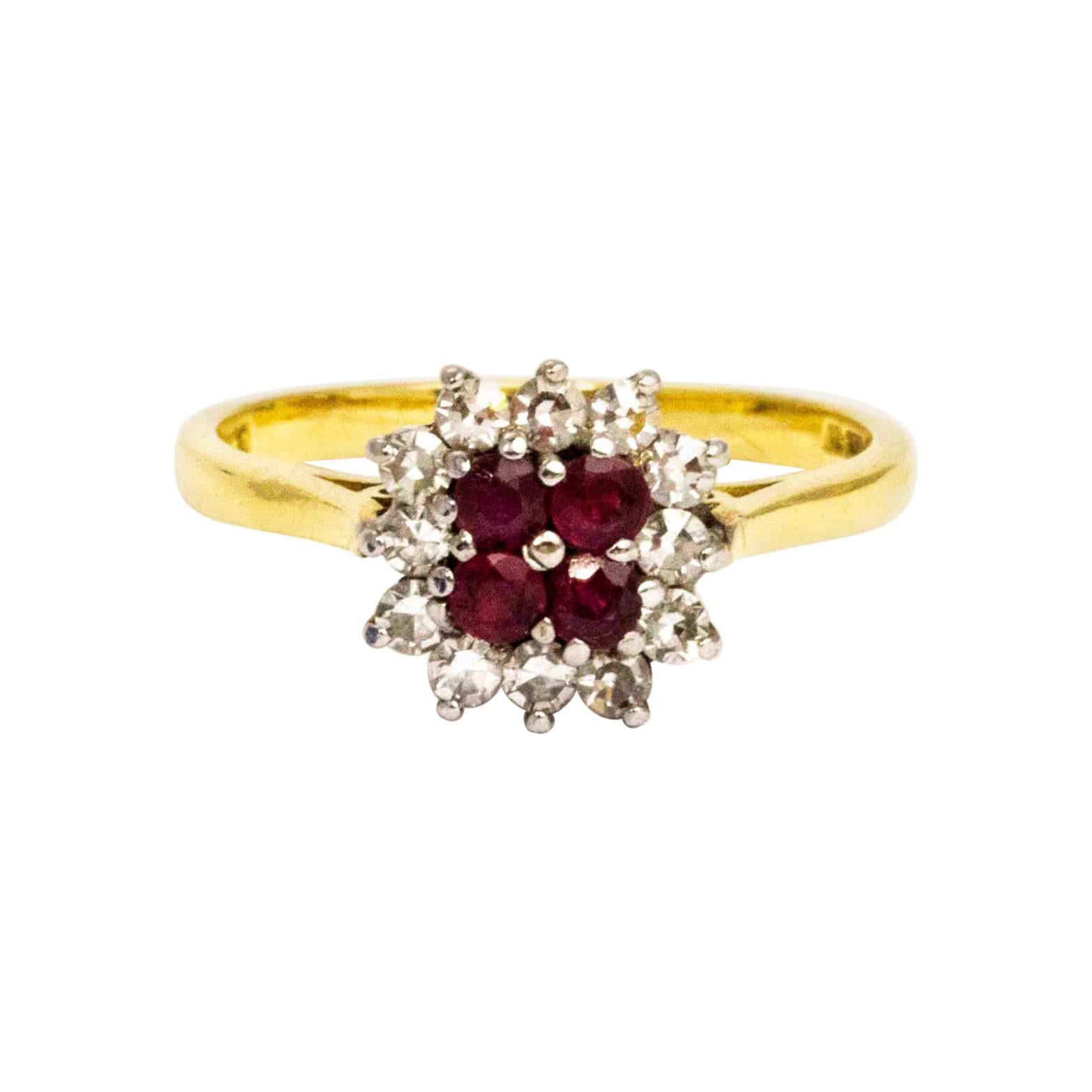 Vintage Ruby and Diamond 18 Carat Cluster Ring