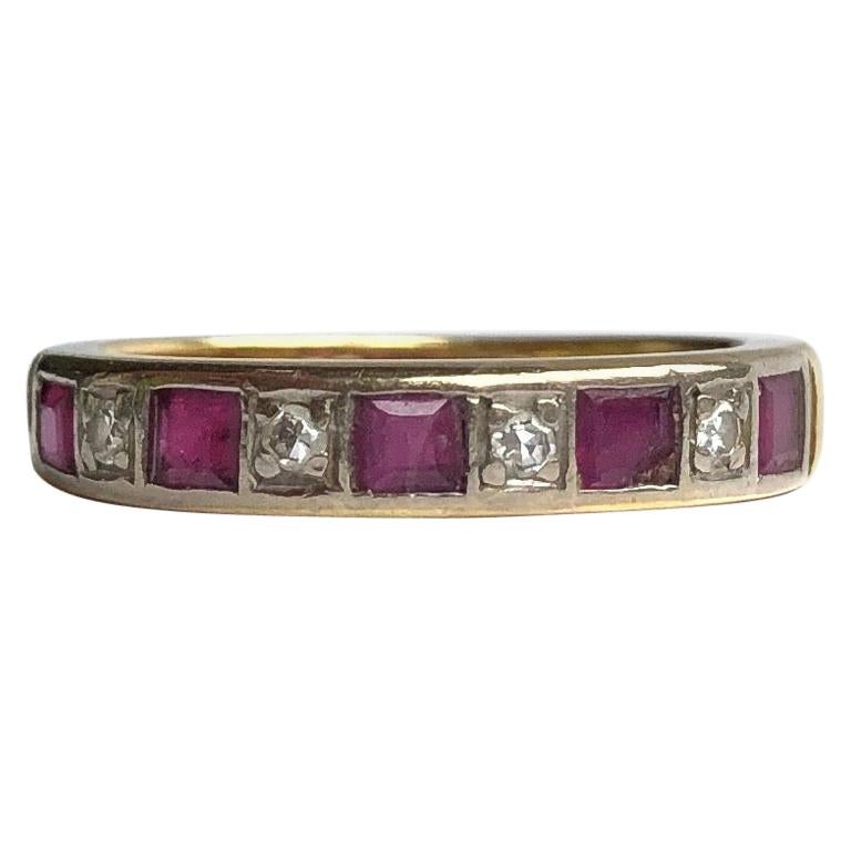 Vintage Ruby and Diamond 18 Carat Gold 1/2 Eternity Band