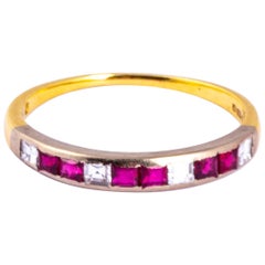 Vintage Ruby and Diamond 18 Carat Gold and Platinum Half Eternity Ring