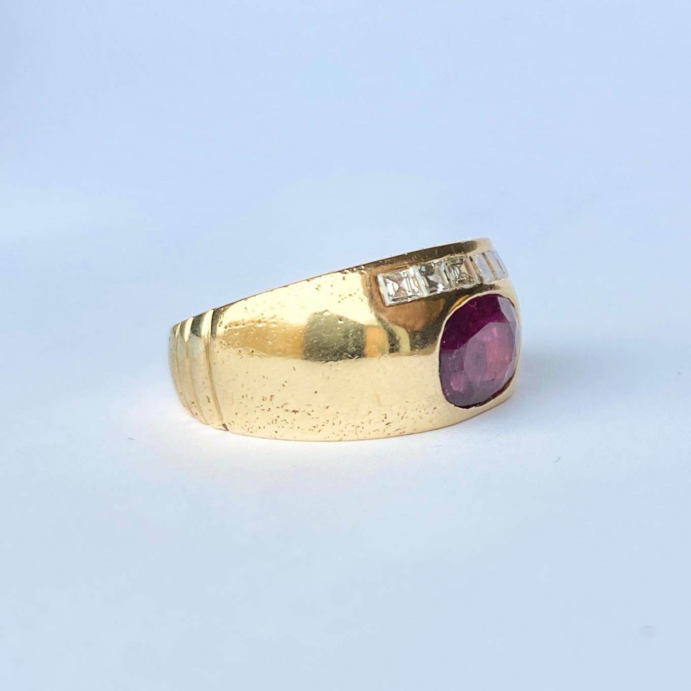 Modern Vintage Ruby and Diamond 18 Carat Gold Band