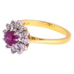 Vintage Ruby and Diamond 18 Carat Gold Cluster Ring