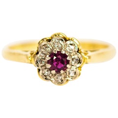 Vintage Ruby and Diamond 18 Carat Gold Cluster Ring