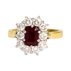 Vintage Ruby and Diamond 18 Carat Gold Cluster Ring