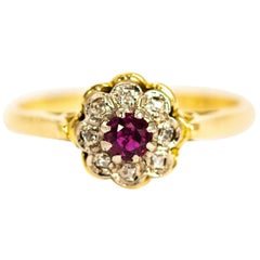 Vintage Ruby and Diamond 18 Carat Gold Cluster Ring