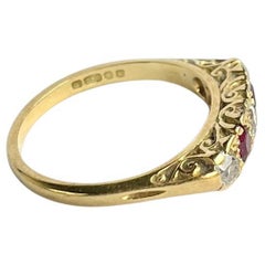 Vintage Ruby and Diamond 18 Carat Gold Five-Stone Ring